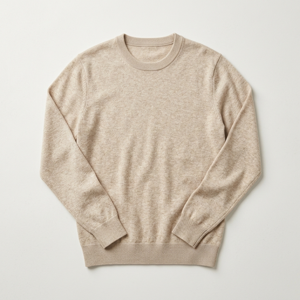 Fine-Gauge 12GG Combed Cotton Lightweight Crewneck Sweater in Oatmeal Heather Beige