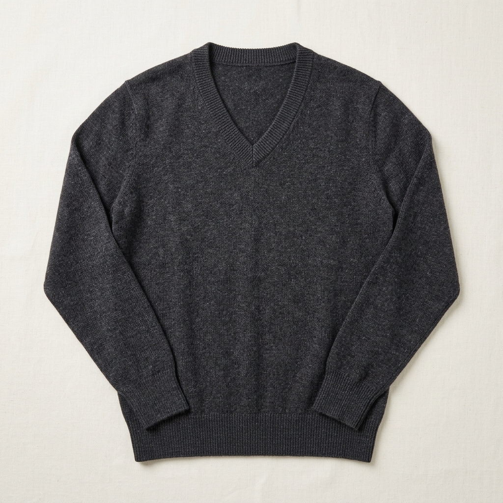 Tailored Fine-Gauge Merino and Cotton Blend V-Neck Light Sweater in Charcoal Grey