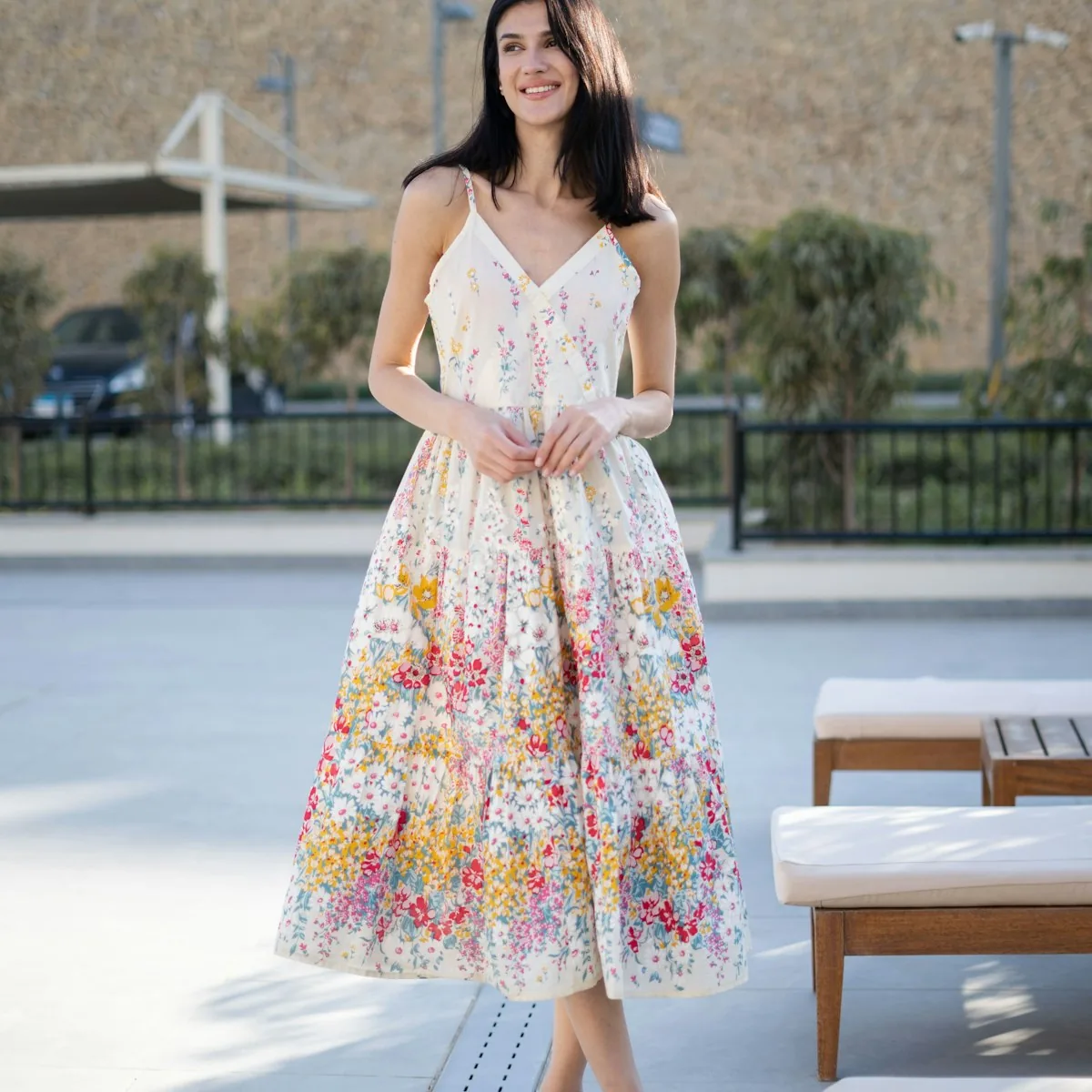 Women's Casual Floral Print Sundress Studio Photo