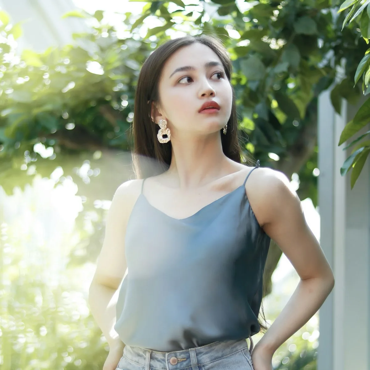 Women's Elegant Satin Camisole Top Studio Photo